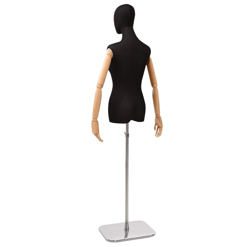 Mannequin Ajustável de 165-213 cm com Base Feminino PP Preto