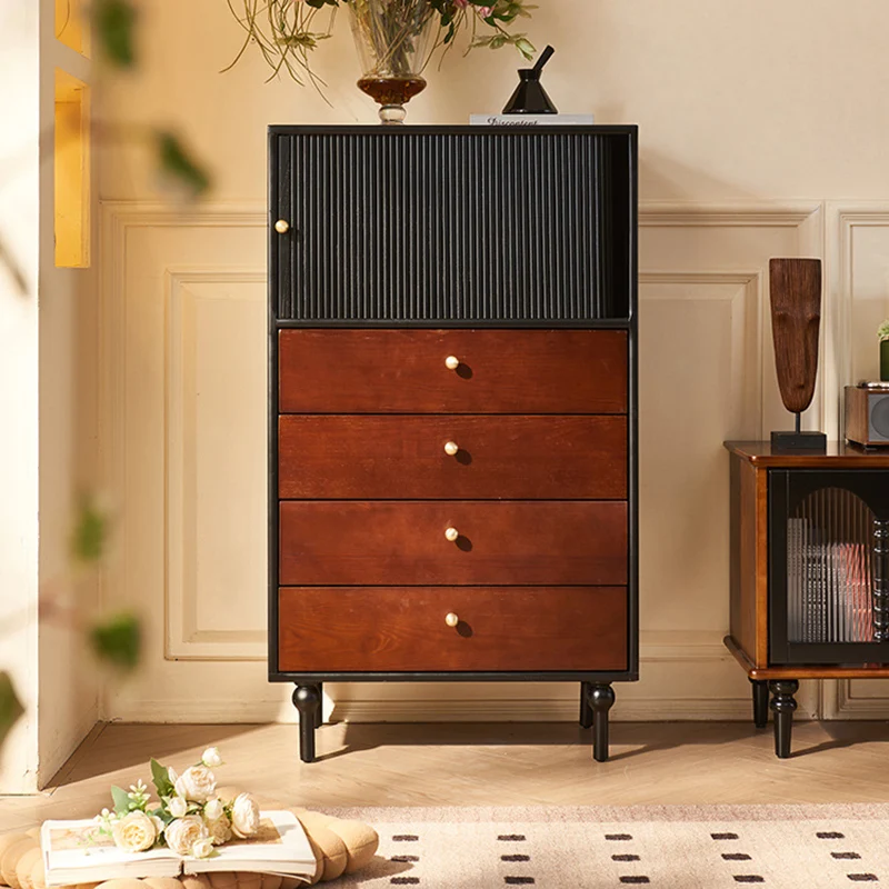 Traditional Vintage Solid Wood Rectangular Storage Cabinet With 4 Drawers For Bedroom & Living Room