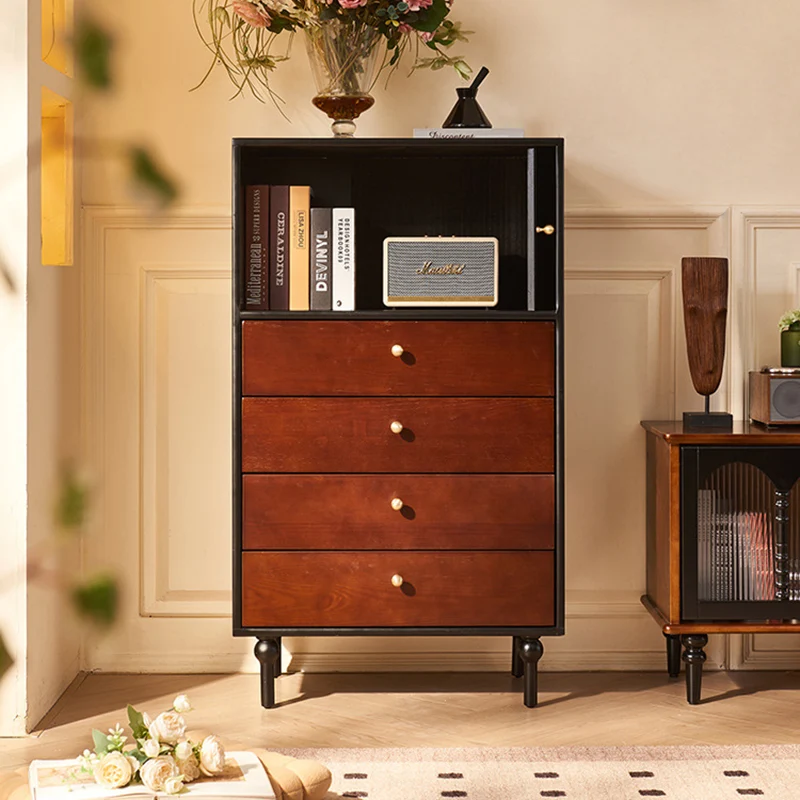Traditional Vintage Solid Wood Rectangular Storage Cabinet With 4 Drawers For Bedroom & Living Room