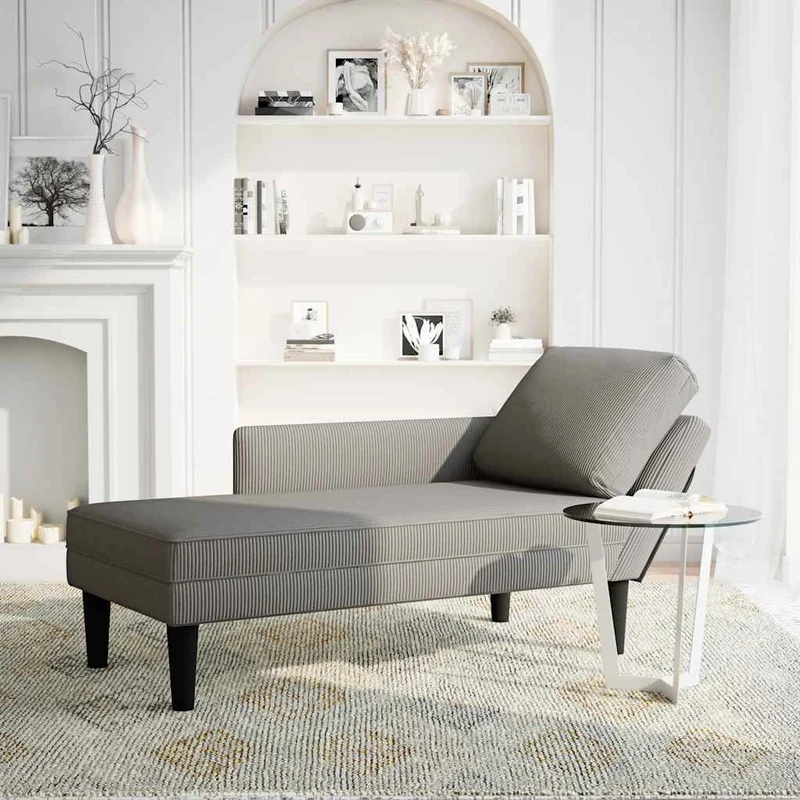 Chaise lounge com almofada tecido corduroy cinzento claro