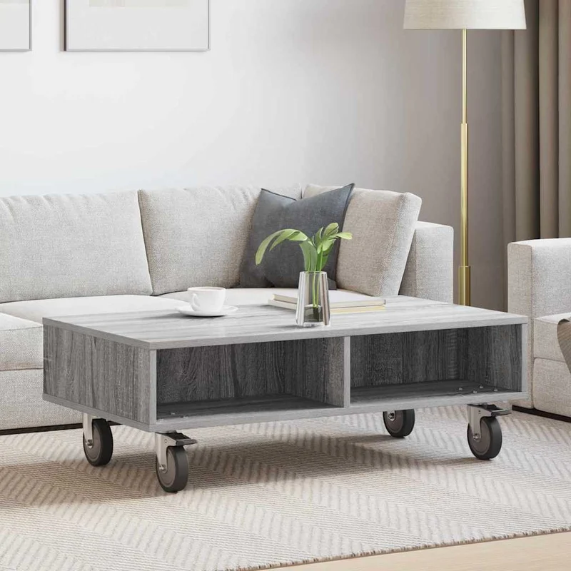 Mesa Lateral com Rodas Cinzento Sonoma 90 x 50 x 30 cm