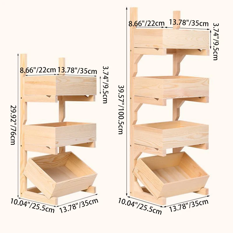 Traditional Farmhouse Pine Wood Floor-Standing 3/4-Tier Storage Shelves Snack Display Rack With Wheels For Living Room