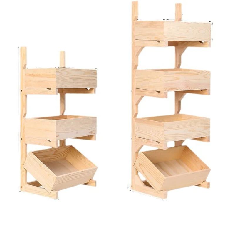 Traditional Farmhouse Pine Wood Floor-Standing 3/4-Tier Storage Shelves Snack Display Rack With Wheels For Living Room