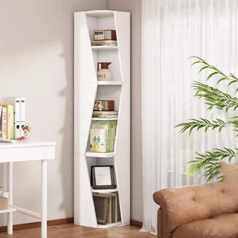 Modern Minimalist Triangle MDF Compact Corner Bookcase 2/4/6-Tier Storage Rack For Home Office