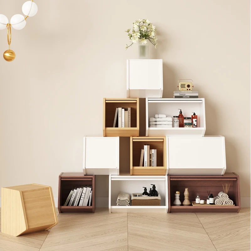 Contemporary Nordic MDF Modular Cube Storage Cabinet Books Toys & Snacks Multi-Layer Organizer With Doors For Bedroom & Living Room