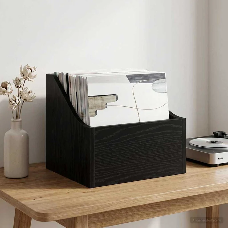 Caixa de Discos LP Carvalho Preto 37 x 33 x 32 cm