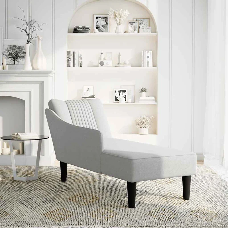 Chaise lounge com apoio de braço direito em tecido cinzento nuvem