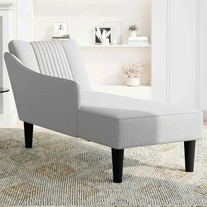 Chaise lounge com apoio de braço direito em tecido cinzento nuvem