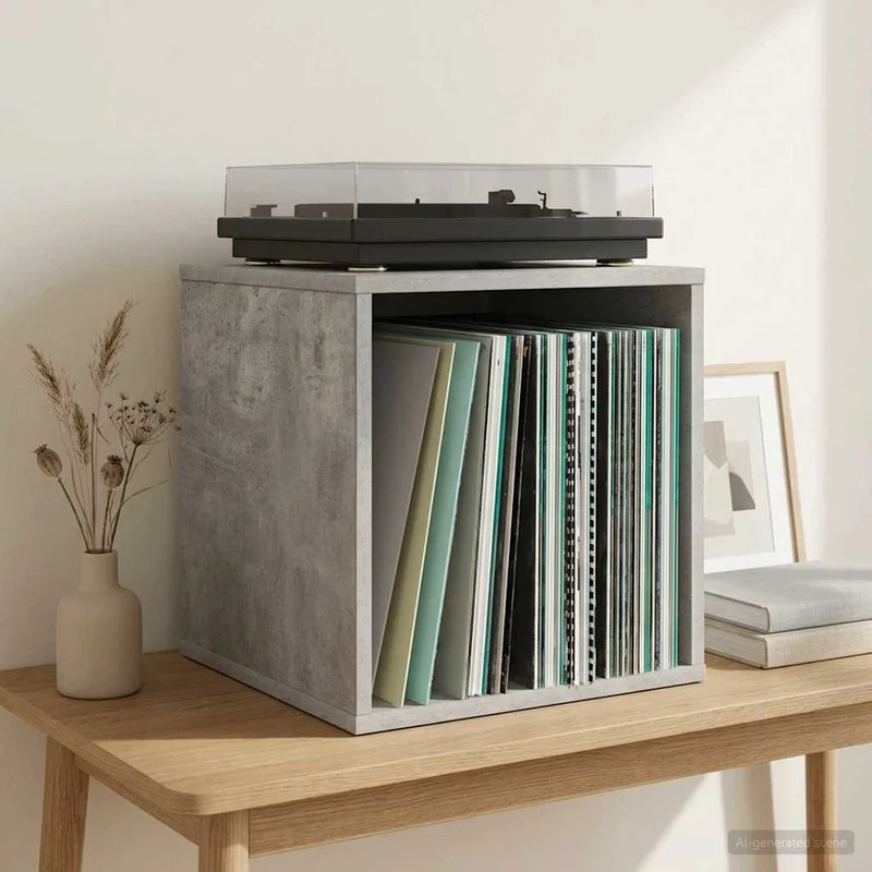 Caixa de Álbum de Vinil Cinzento Cimento 37 x 36,5 x 38 cm