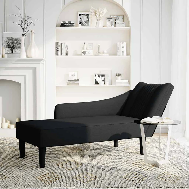 Chaise lounge com apoio de braço direito em tecido preto