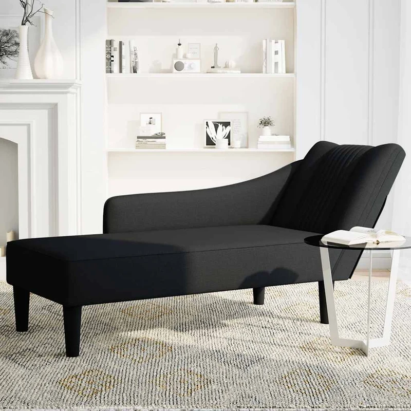 Chaise lounge com apoio de braço direito em tecido preto