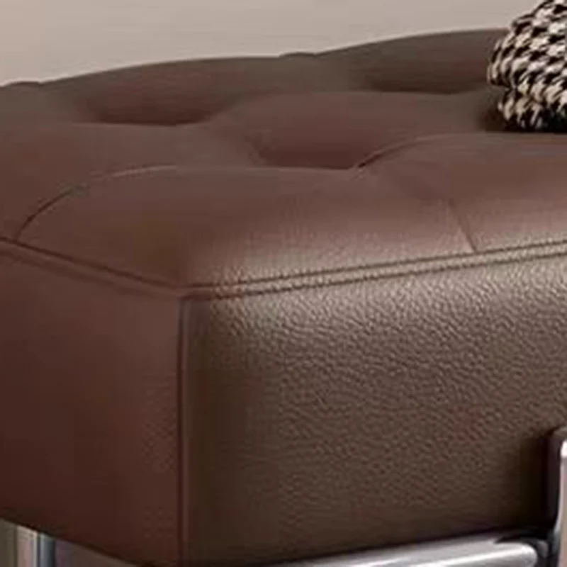 Modern Minimalist Faux Leather Stainless Steel Rectangular Bench For Entryway, Bedroom, And Living Room