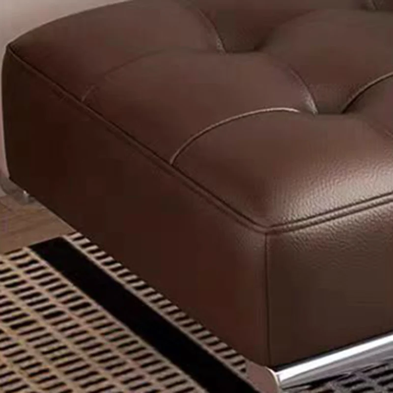 Modern Minimalist Faux Leather Stainless Steel Rectangular Bench For Entryway, Bedroom, And Living Room