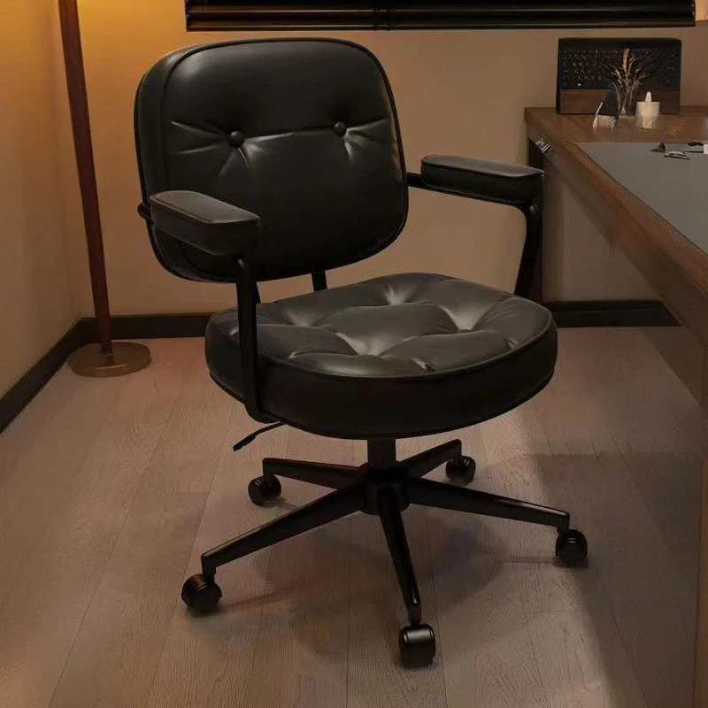 Modern Minimalist Faux Nappa Leather Nylon Rectangular Desk Chair Backrest Armrest For Home Office