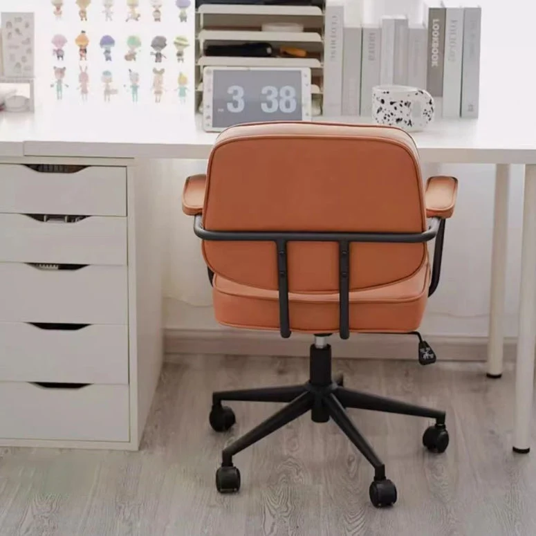 Modern Minimalist Faux Nappa Leather Nylon Rectangular Desk Chair Backrest Armrest For Home Office