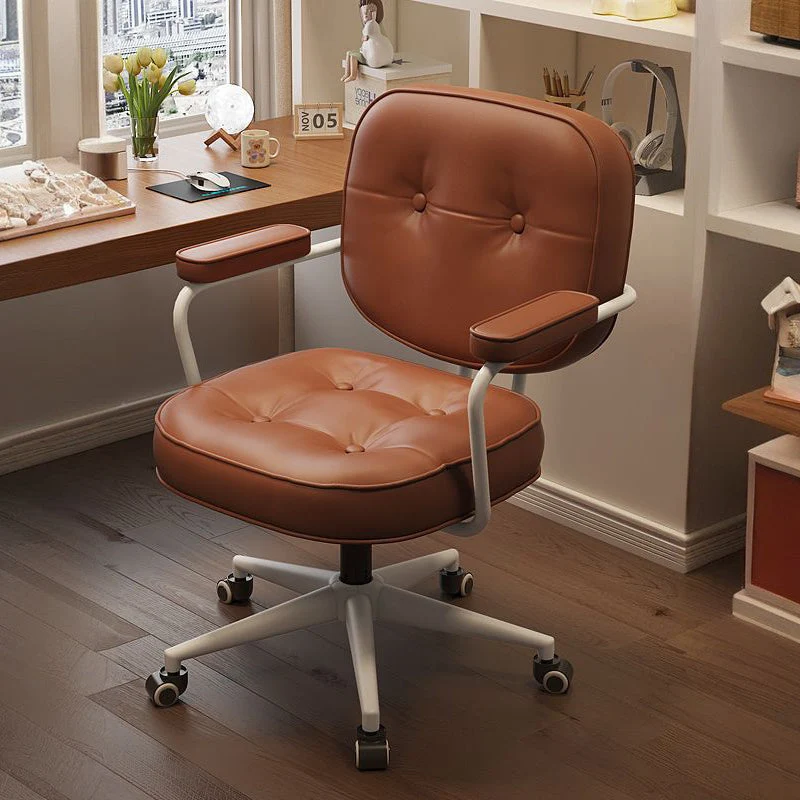 Modern Minimalist Faux Nappa Leather Nylon Rectangular Desk Chair Backrest Armrest For Home Office