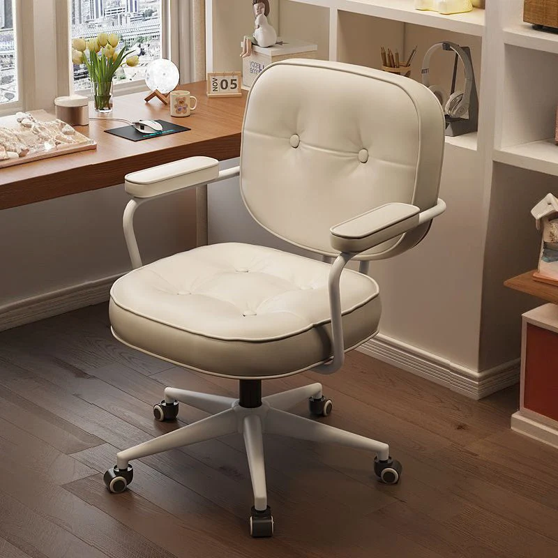 Modern Minimalist Faux Nappa Leather Nylon Rectangular Desk Chair Backrest Armrest For Home Office