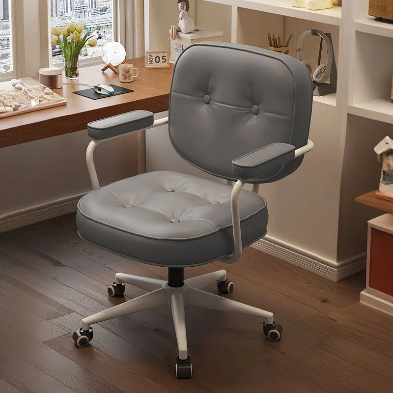 Modern Minimalist Faux Nappa Leather Nylon Rectangular Desk Chair Backrest Armrest For Home Office