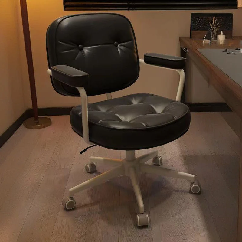 Modern Minimalist Faux Nappa Leather Nylon Rectangular Desk Chair Backrest Armrest For Home Office