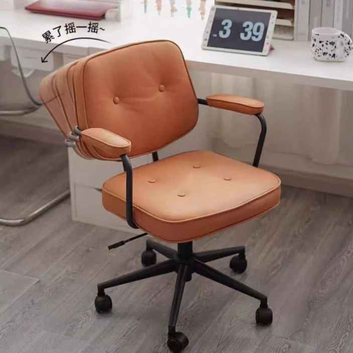 Modern Minimalist Faux Nappa Leather Nylon Rectangular Desk Chair Backrest Armrest For Home Office
