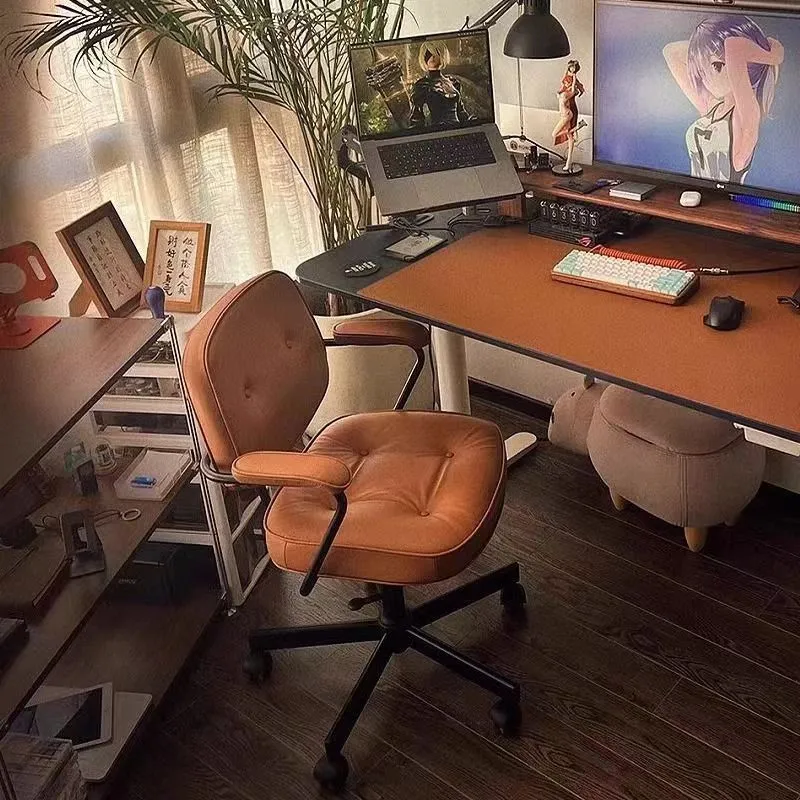 Modern Minimalist Faux Nappa Leather Nylon Rectangular Desk Chair Backrest Armrest For Home Office