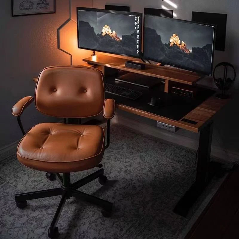 Modern Minimalist Faux Nappa Leather Nylon Rectangular Desk Chair Backrest Armrest For Home Office