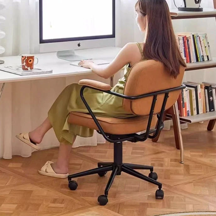 Modern Minimalist Faux Nappa Leather Nylon Rectangular Desk Chair Backrest Armrest For Home Office
