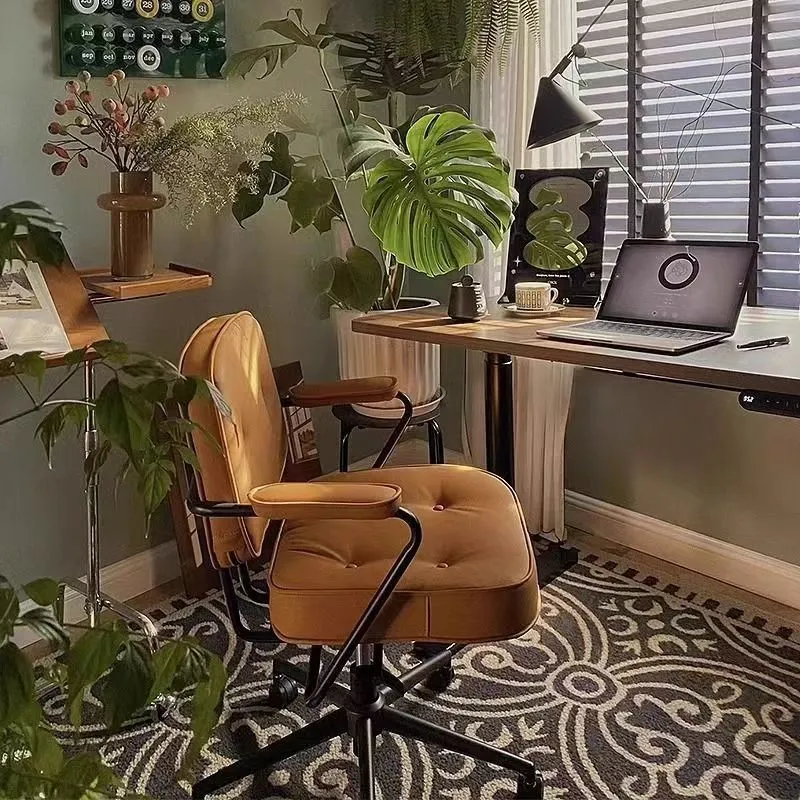 Modern Minimalist Faux Nappa Leather Nylon Rectangular Desk Chair Backrest Armrest For Home Office
