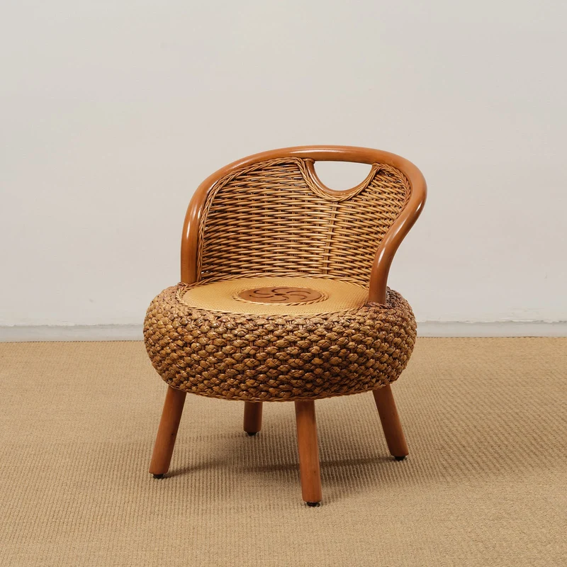 Modern Minimalist Rattan Oak Wood Round Chair Backrest Armless For Living Room