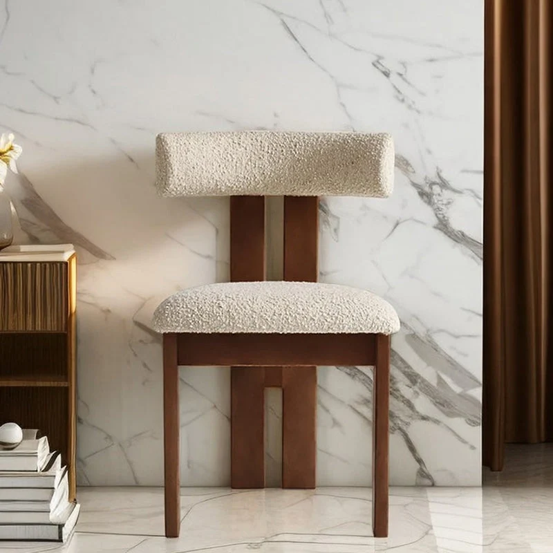 Contemporary Scandinavian Semi-round Rubberwood Cotton Linen High Resilience Sponge Dining Chair Backrest For Dining Room