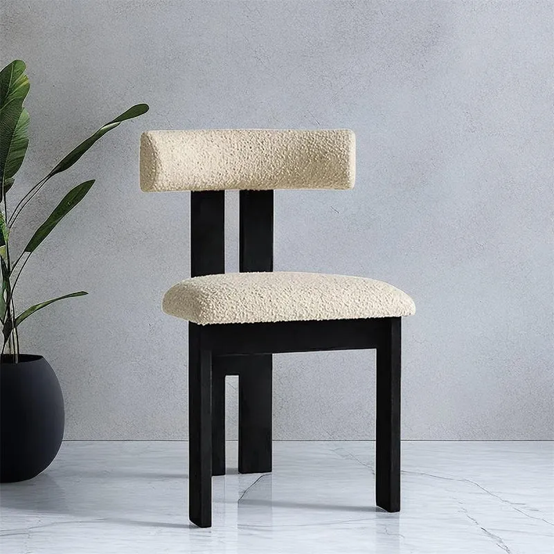 Contemporary Scandinavian Semi-round Rubberwood Cotton Linen High Resilience Sponge Dining Chair Backrest For Dining Room