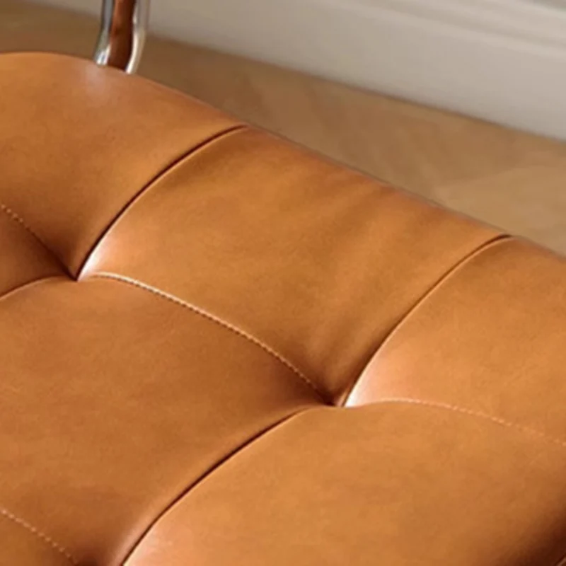 Modern Minimalist Rectangular Rattan Solid Wood Steel Oil-Waxed Leather Desk Chair Backrest Armrest For Home Office