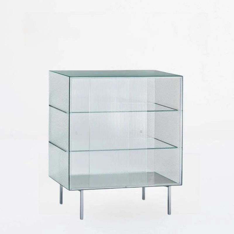 Modern Luxury Square Tempered Glass Stainless Steel Legs Storage Sideboard 1-Cabinet For Dining Room