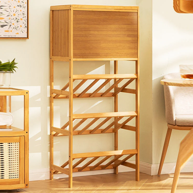 Traditional Vintage Rectangular Acrylic Nan Bamboo Storage Sideboard 1-Cabinet 3-Tier For Kitchen