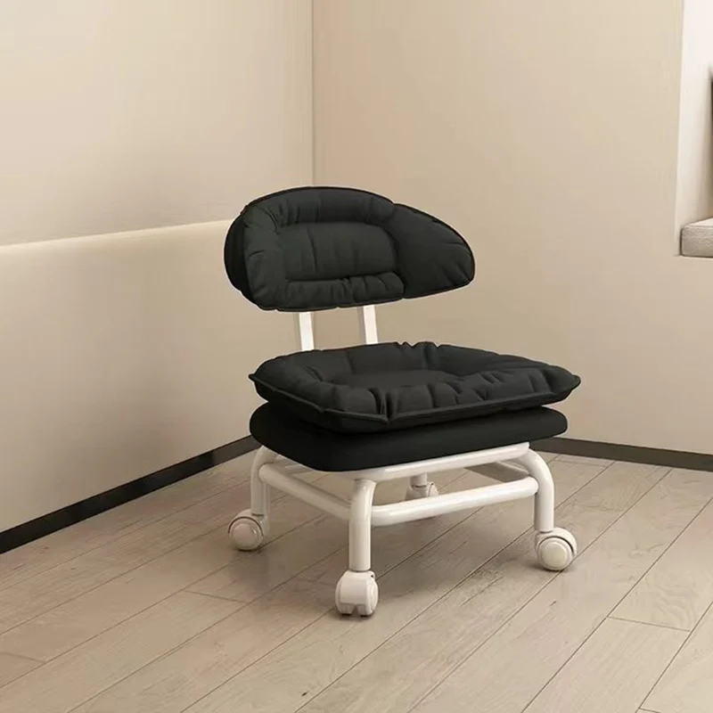 Modern Minimalist Curved Square Swivel Mobile Pulley Napa Leather Metal Chair Backrest For Living Room