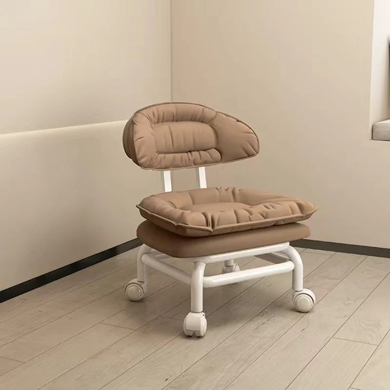 Modern Minimalist Curved Square Swivel Mobile Pulley Napa Leather Metal Chair Backrest For Living Room