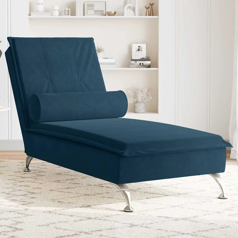 Chaise lounge de massagem com rolo veludo azul