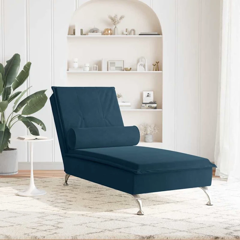 Chaise lounge de massagem com rolo veludo azul