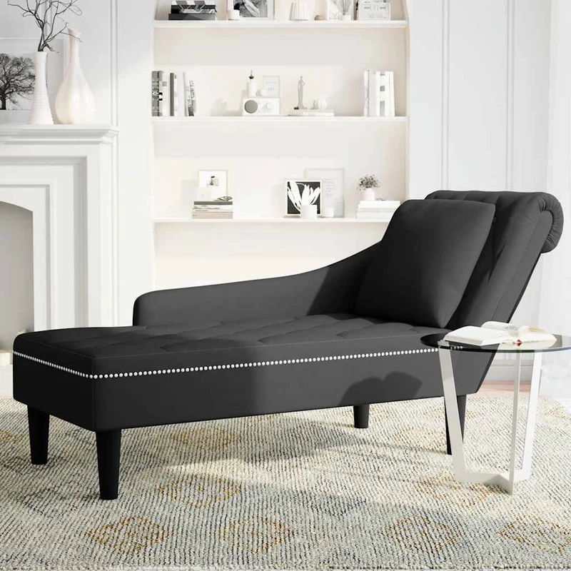Chaise lounge c/ almofada/apoio de braços direito veludo preto