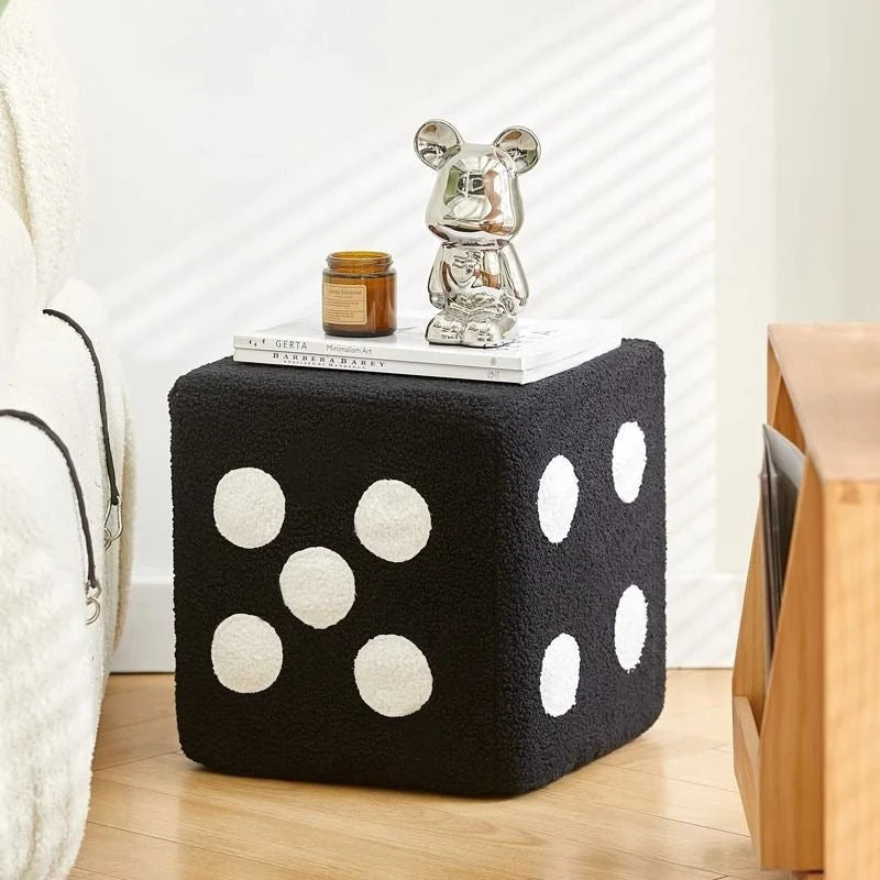 Contemporary Creative Cube Dice Sherpa Fabric Wood Chair Backless Armless For Living Room