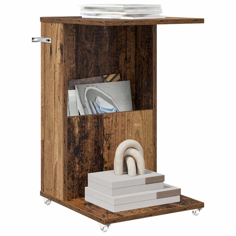 Mesa Lateral com roda Madeira antiga 40 x 35 x 60 cm
