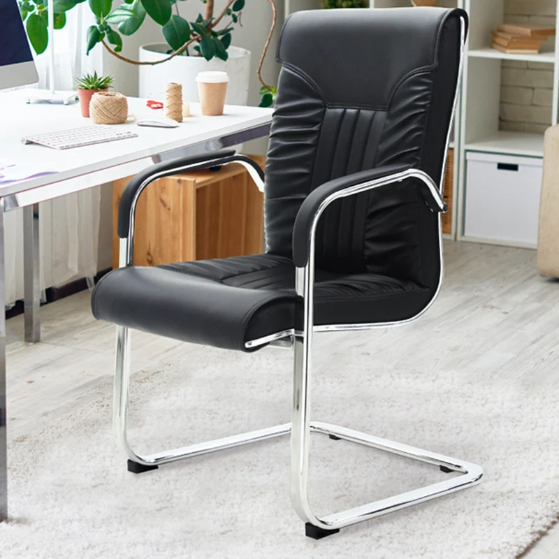 Modern Simplicity PU Leather Steel Sponge Bow Curved Desk Chair Backrest Armrest For Home Office