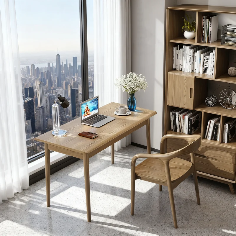 Modern Simplicity Desk & Chair Set - Solid Ash Wood, Sturdy, Stable, Natural Grain, Eco-Friendly Ergonomic For Home Office