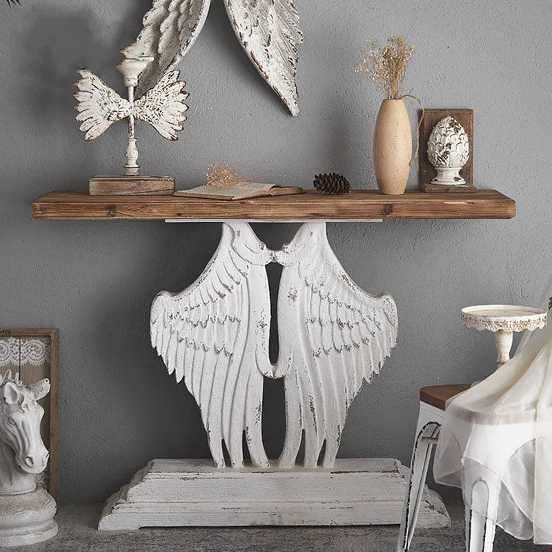Modern Shabby Chic Wood Magnesium Oxide Rectangular Console Table With 1-Tier Storage For Hallway & Living Room
