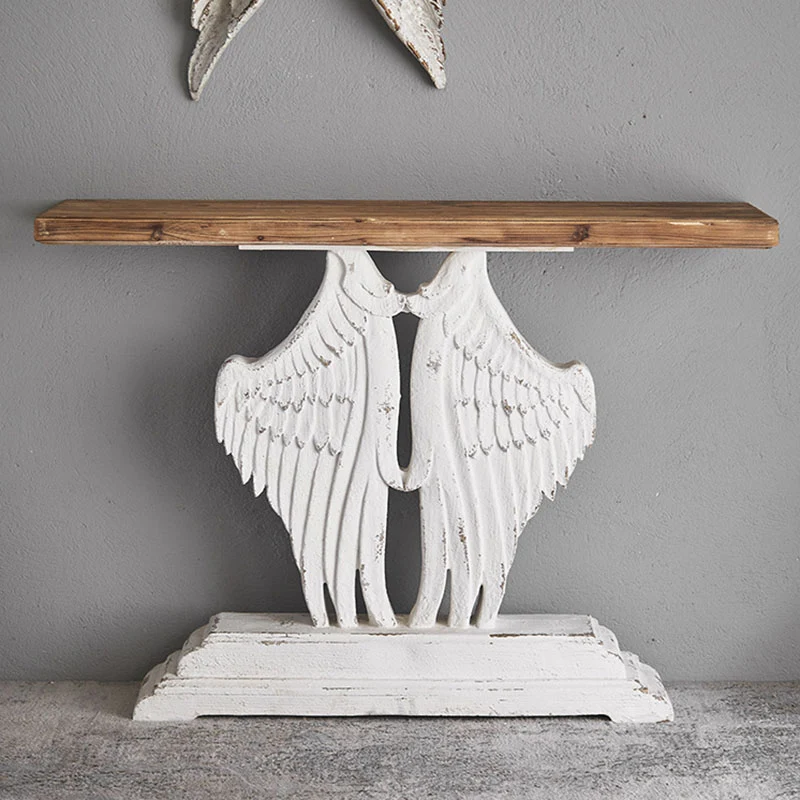 Modern Shabby Chic Wood Magnesium Oxide Rectangular Console Table With 1-Tier Storage For Hallway & Living Room