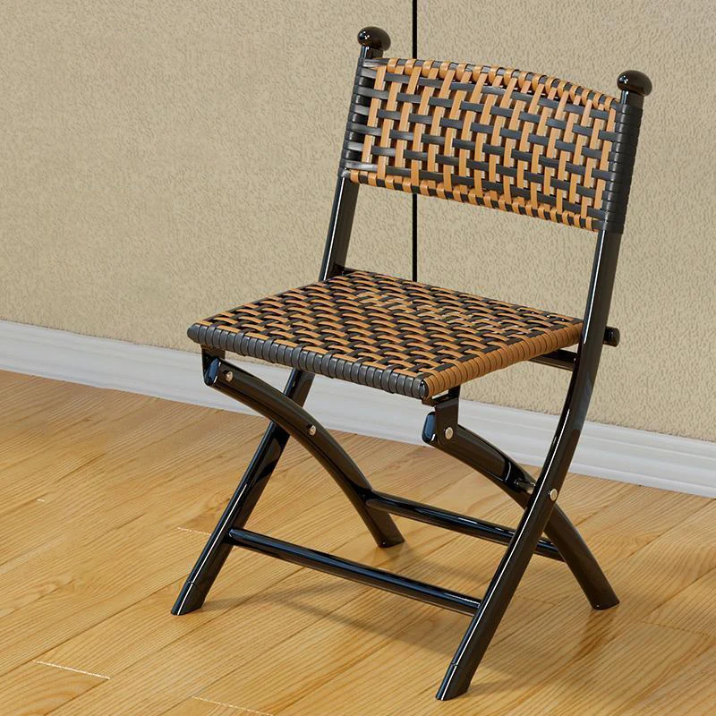 Contemporary Simplicity Curved Iron PE Rattan Foldable Weaving Stackable Chair Backrest Armless For Living Room
