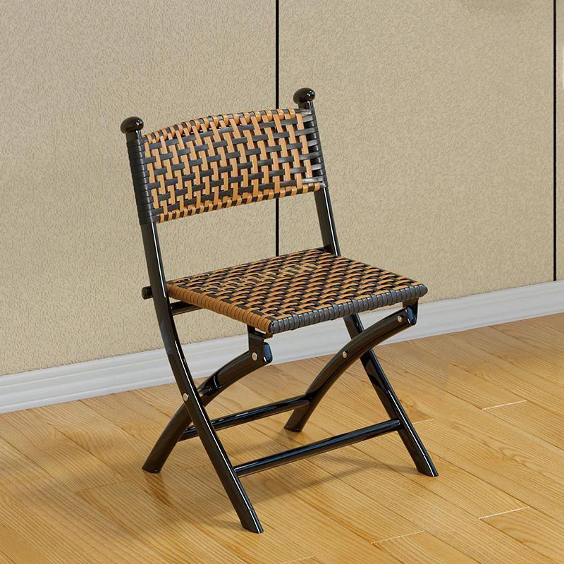 Contemporary Simplicity Curved Iron PE Rattan Foldable Weaving Stackable Chair Backrest Armless For Living Room