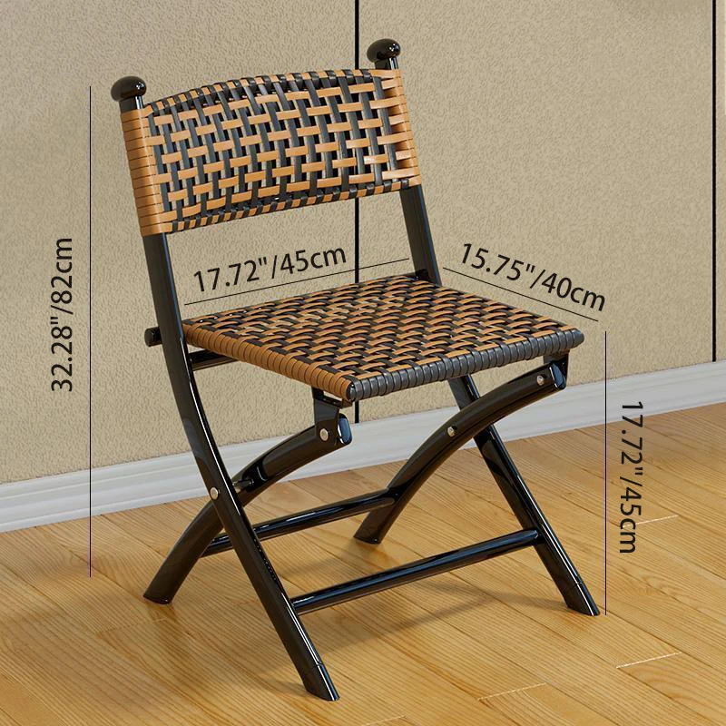Contemporary Simplicity Curved Iron PE Rattan Foldable Weaving Stackable Chair Backrest Armless For Living Room
