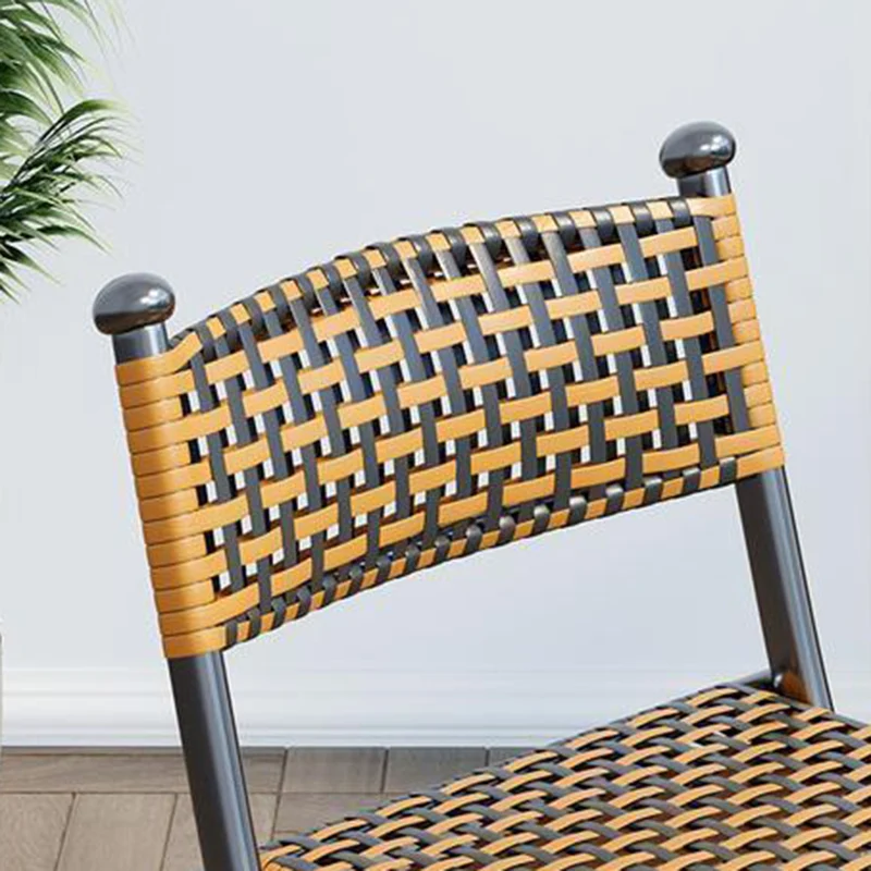 Contemporary Simplicity Curved Iron PE Rattan Foldable Weaving Stackable Chair Backrest Armless For Living Room