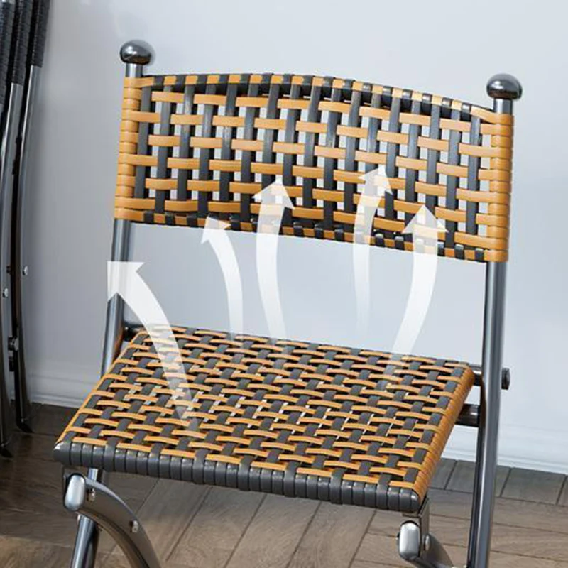 Contemporary Simplicity Curved Iron PE Rattan Foldable Weaving Stackable Chair Backrest Armless For Living Room